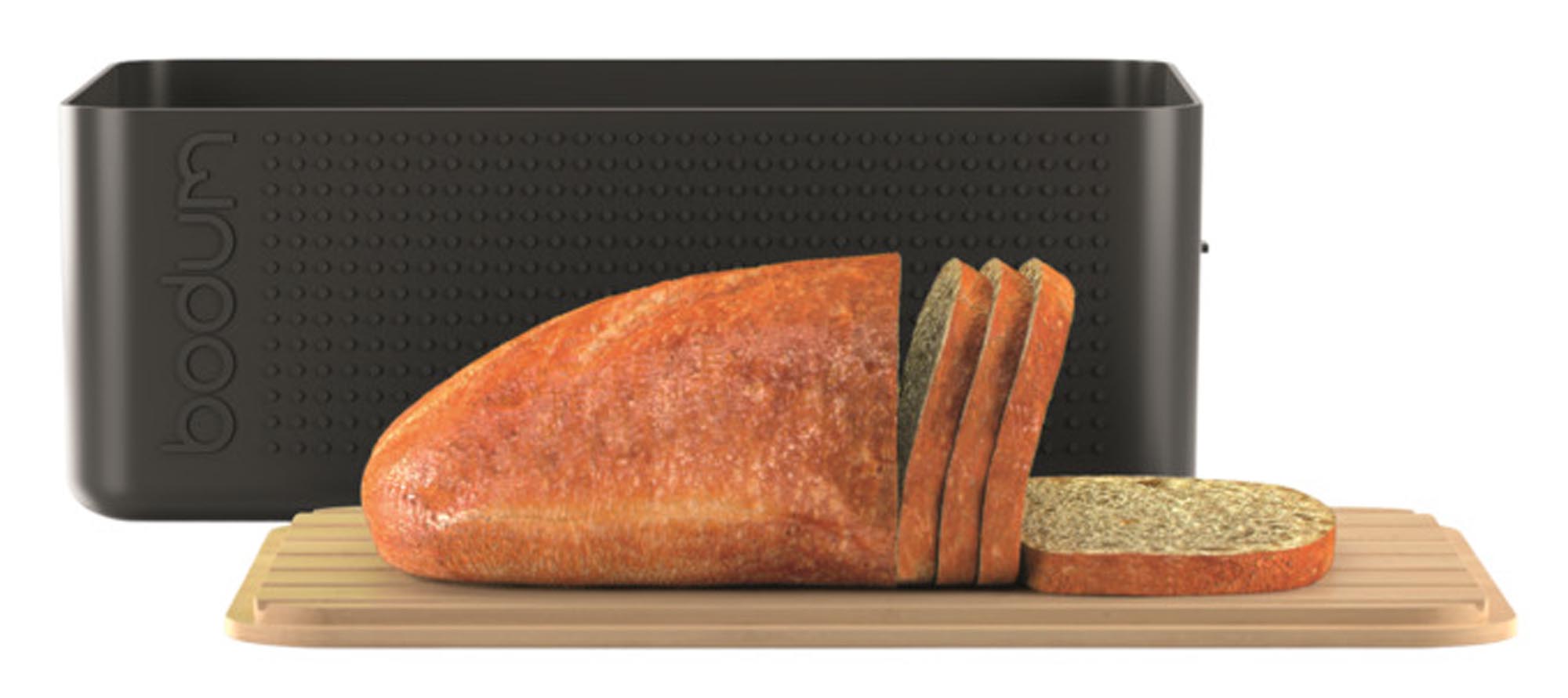 Große schwarze BODUM Brotbox Bistro, 36.5x13.8x23.7 cm, ideal zur Aufbewahrung von Brot und Gebäck, stilvoll und funktional.