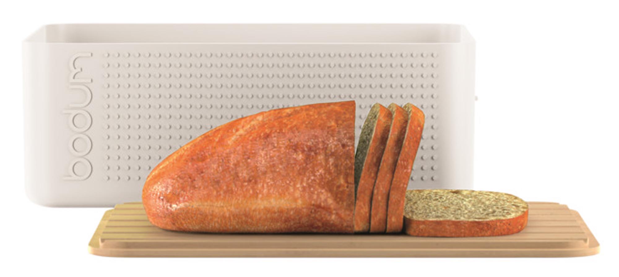 Große weiße BODUM Brotbox Bistro, 36.5x13.8x23.7 cm, ideal zur Aufbewahrung von Brot, modern und praktisch für jede Küche.
