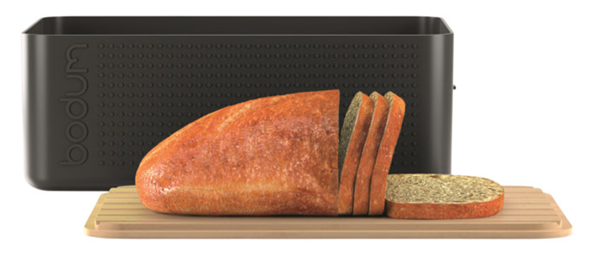 Kompakte BODUM Brotbox Bistro in Schwarz, ideal für frisches Brot, 29.4x10.7x19.4 cm, modernes Design, praktisch und stilvoll.