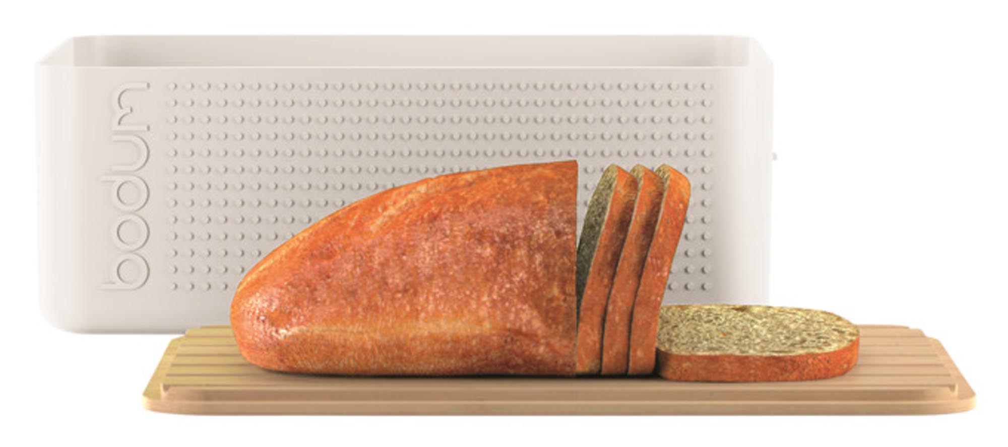 Kompakte BODUM Brotbox Bistro in Weiß, ideal für frisches Brot. Maße: 29.4x10.7x19.4 cm. Praktisch und stilvoll für Ihre Küche.