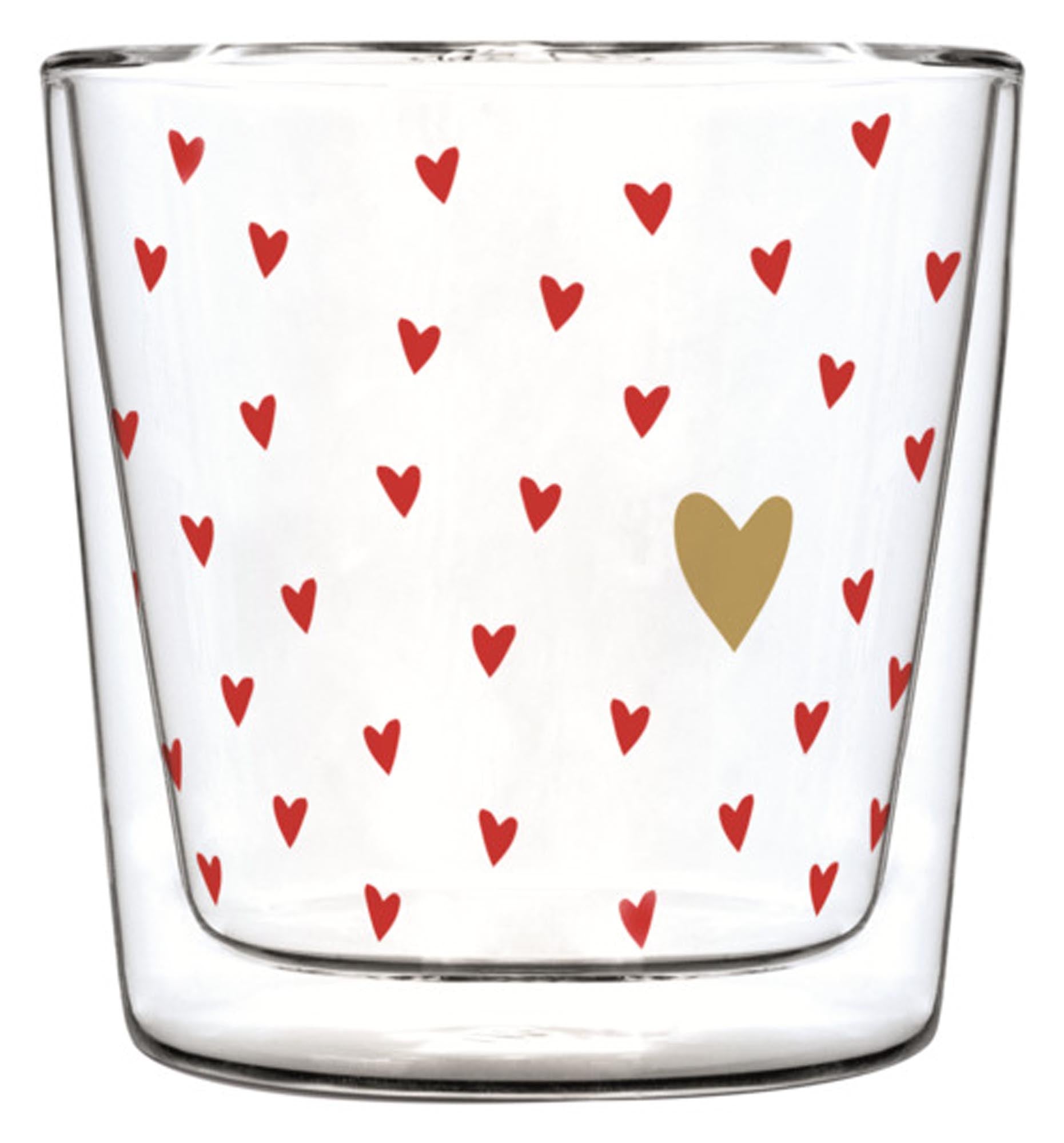 Entdecken Sie das doppelwandige PPD Trend Glas "Little Hearts" – stilvoll, temperaturbeständig und perfekt für Kaffee, Tee und Cocktails.