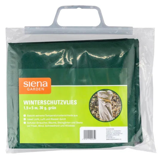 Wintervlies von SIENA GARDEN, grün, 1.5x5 m, 30 g/m², idealer Schutz für Pflanzen im Winter, robust und witterungsbeständig.