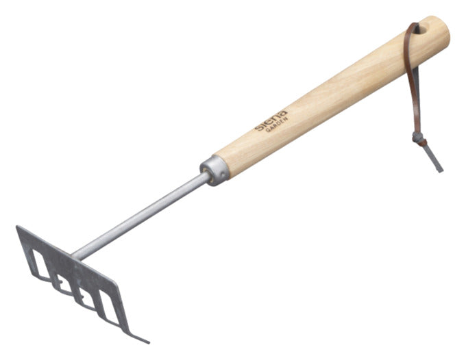 Kleinrechen Isyplant von SIENA GARDEN, 12 cm, 5 Zinken, ideal für Gartenarbeiten, robust und handlich, perfekt für präzises Arbeiten.