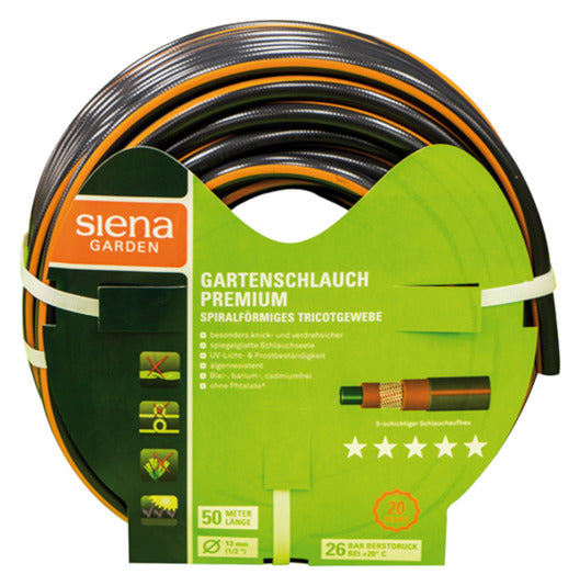 SIENA GARDEN Premium Gartenschlauch, 13 mm Durchmesser, 50 m Länge, robust und flexibel, ideal für Gartenbewässerung.