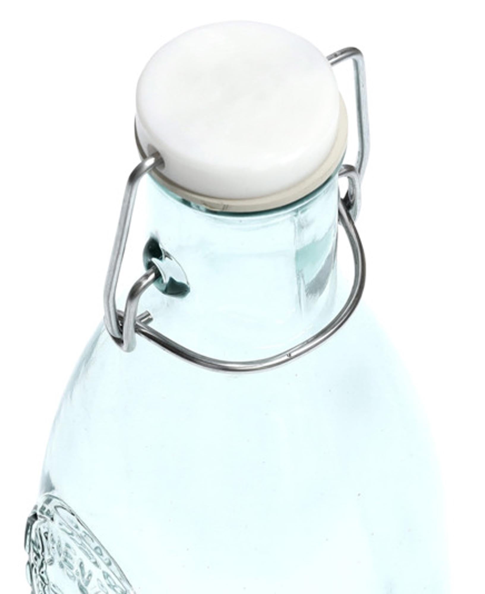 Umweltfreundliche 1000 ml Glasflasche mit Bügelverschluss, robust, geschmacksneutral, aus recyceltem Glas, spülmaschinenfest.