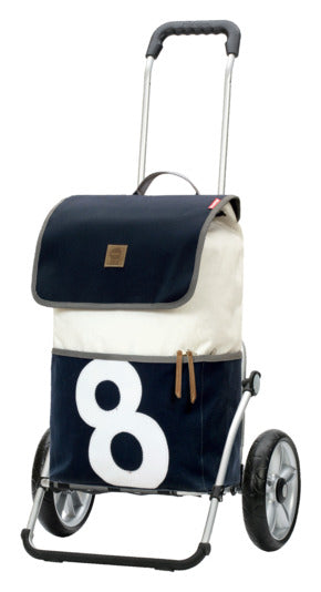 Der ANDERSEN Marktwagen Royal 360° Mole 8 in Blau bietet stilvollen Komfort und Flexibilität für Ihren Einkauf.