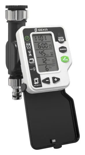 Digitaler Bewässerungscomputer von GEKA, ideal für präzise Gartenbewässerung, einfach programmierbar und effizient.