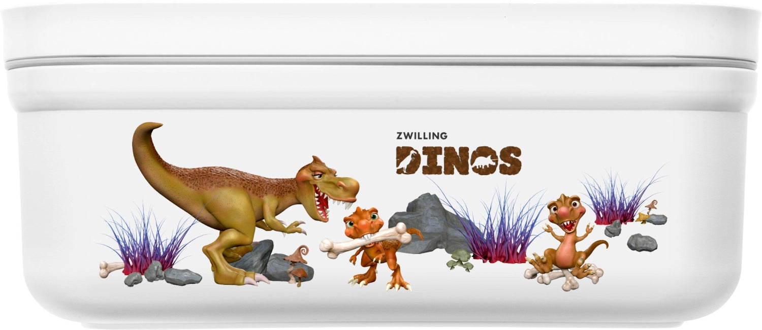 Vakuum-Lunchbox M in Dino-Design, aus robustem Kunststoff, 0.85L, perfekt für Kindermahlzeiten in Schule und Freizeit, Maße: 18.5x11.5x7.6 cm.