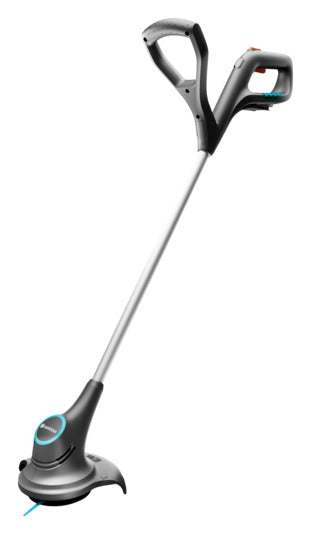 Leichter und kabelloser Rasentrimmer für präzises Schneiden, ideal für kleine Gärten. Kompatibel mit 18V Akkusystem.