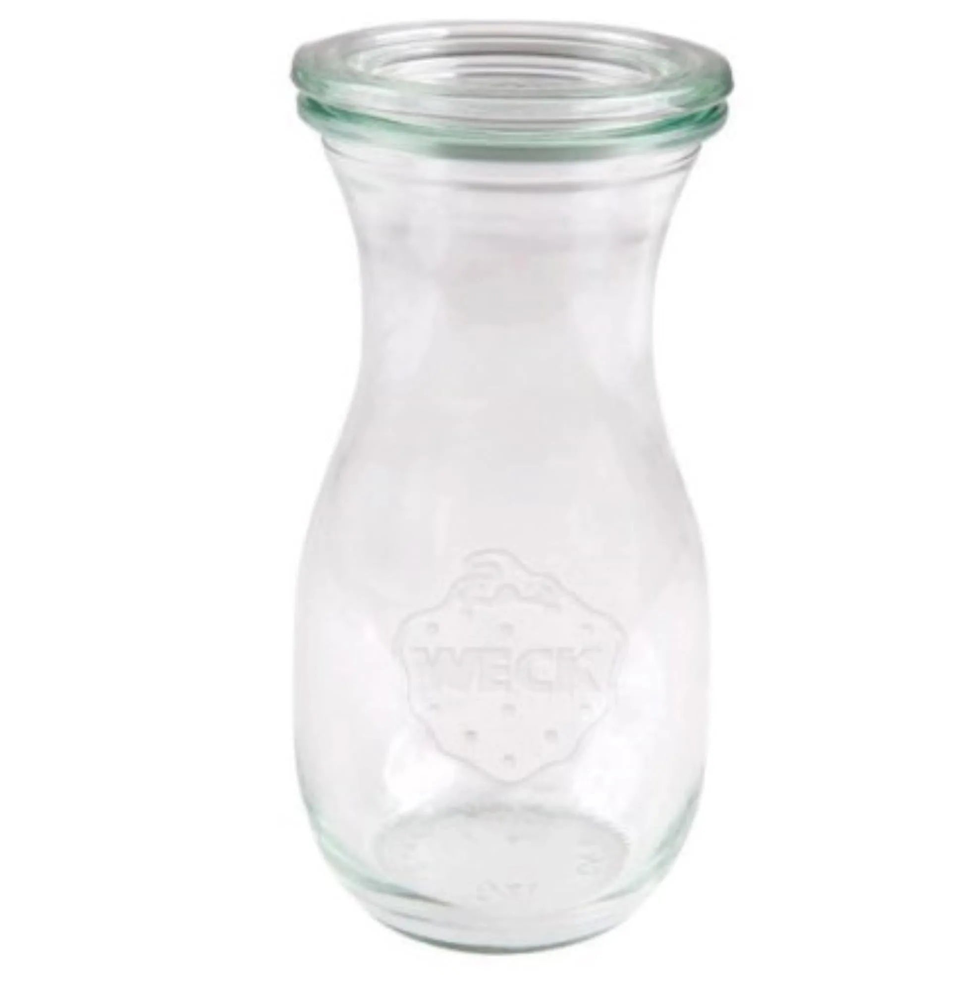 Stilvolle WECK Saftflasche 1062ml aus geschmacksneutralem Glas, ideal für Säfte & Smoothies, mit luftdichtem Deckel.