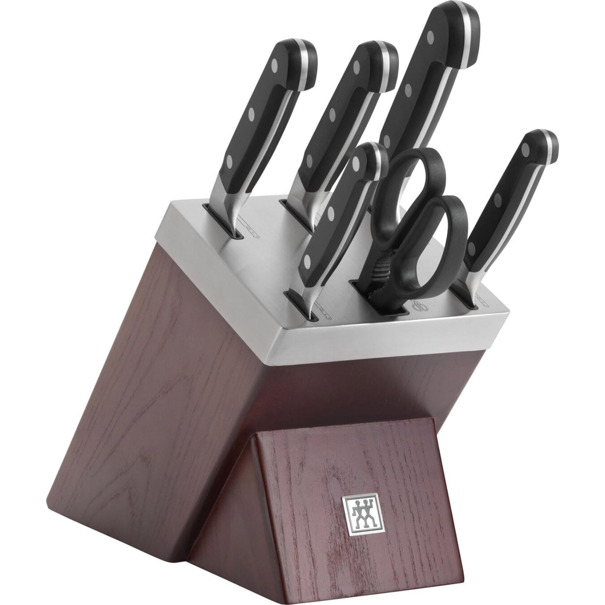 Entdecken Sie den Zwilling Pro Holz Messerblock mit Schärfer, 7-tlg. – stilvolle Aufbewahrung, langlebige Qualität und essentielle Küchenhelfer.