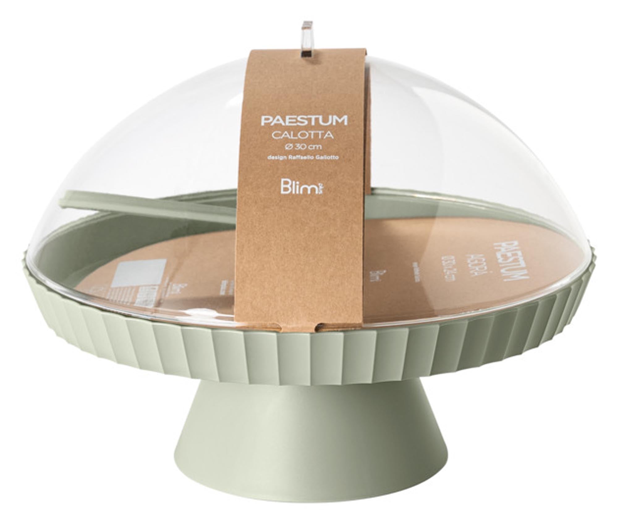 Elegante BLIM PLUS Schale auf Fuß mit Haube und Kuchenheber, ø 30 cm, ideal für stilvolles Servieren und Präsentieren von Kuchen.