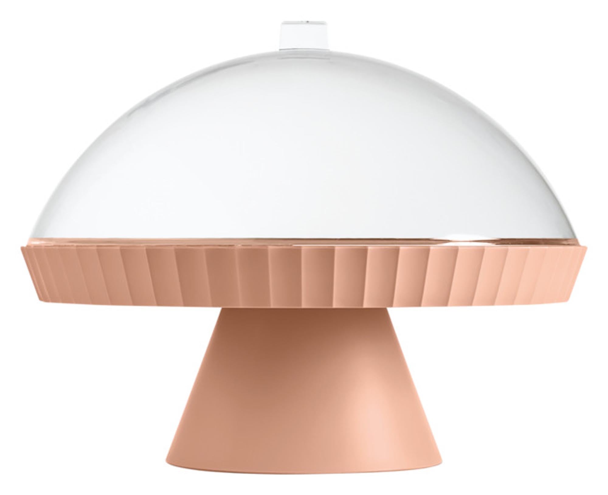 BLIM PLUS Schale auf Fuss Agora  mit Haube und Kuchenheber pink sand ø 30 cm in  präsentiert im Onlineshop von KAQTU Design AG. Schale ist von BLIMPLUS