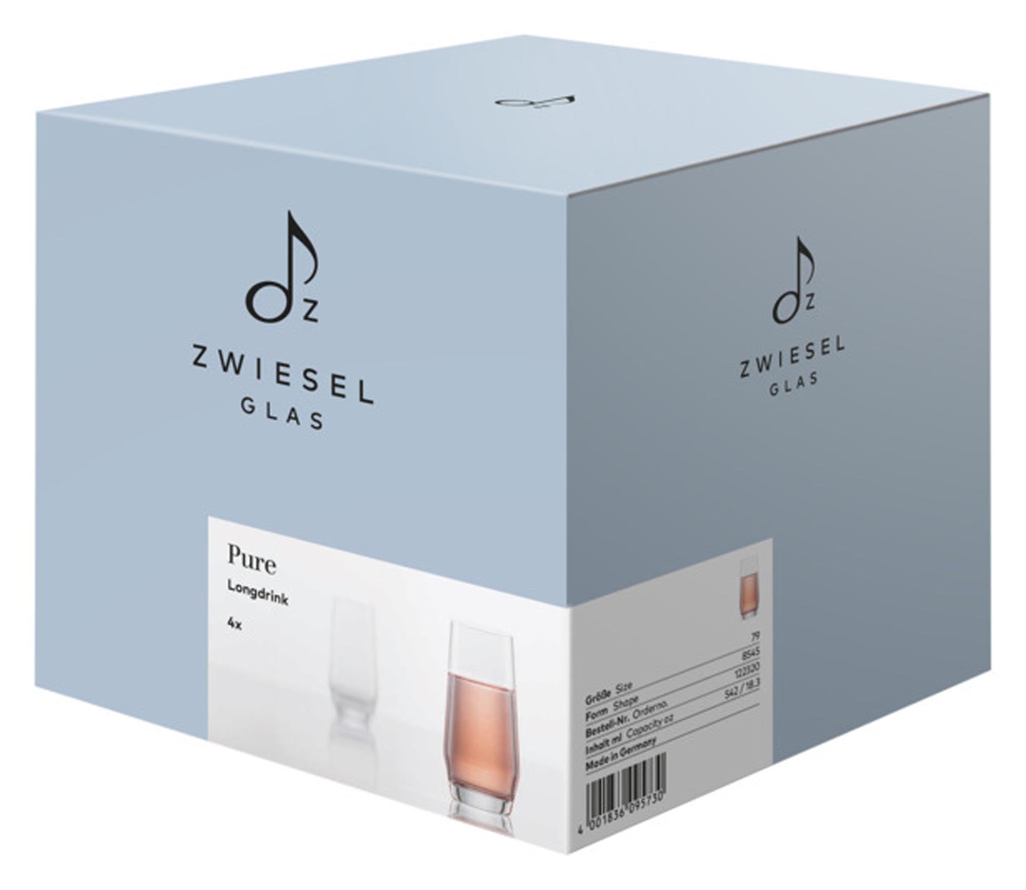 Elegantes Longdrinkglas-Set aus Kristallglas von ZWIESEL GLAS: 4 Gläser, 300 ml, spülmaschinenfest, ideal für Cocktails und Softdrinks.