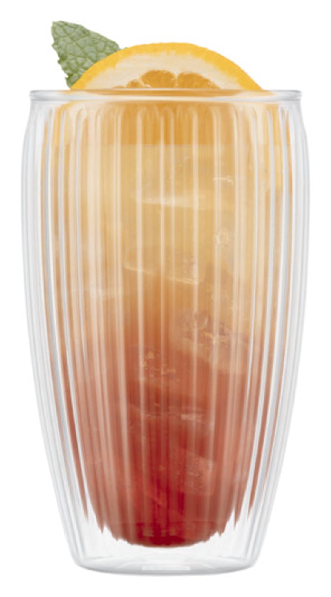 Doppelwandige Pavina Gläser von BODUM: 0,45 l, geriffelt, stilvoll, hitzebeständig, ideal für Kaffee & Tee, elegantes Design.