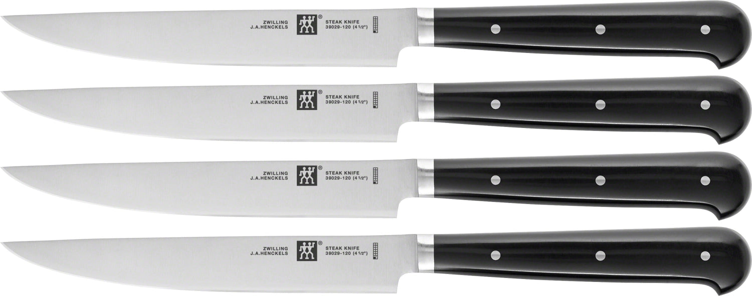 Elegantes 4-teiliges Zwilling TWIN Steakmesser Set, 120 mm, aus langlebigem 18/10 Edelstahl, ideal für Fleischliebhaber.
