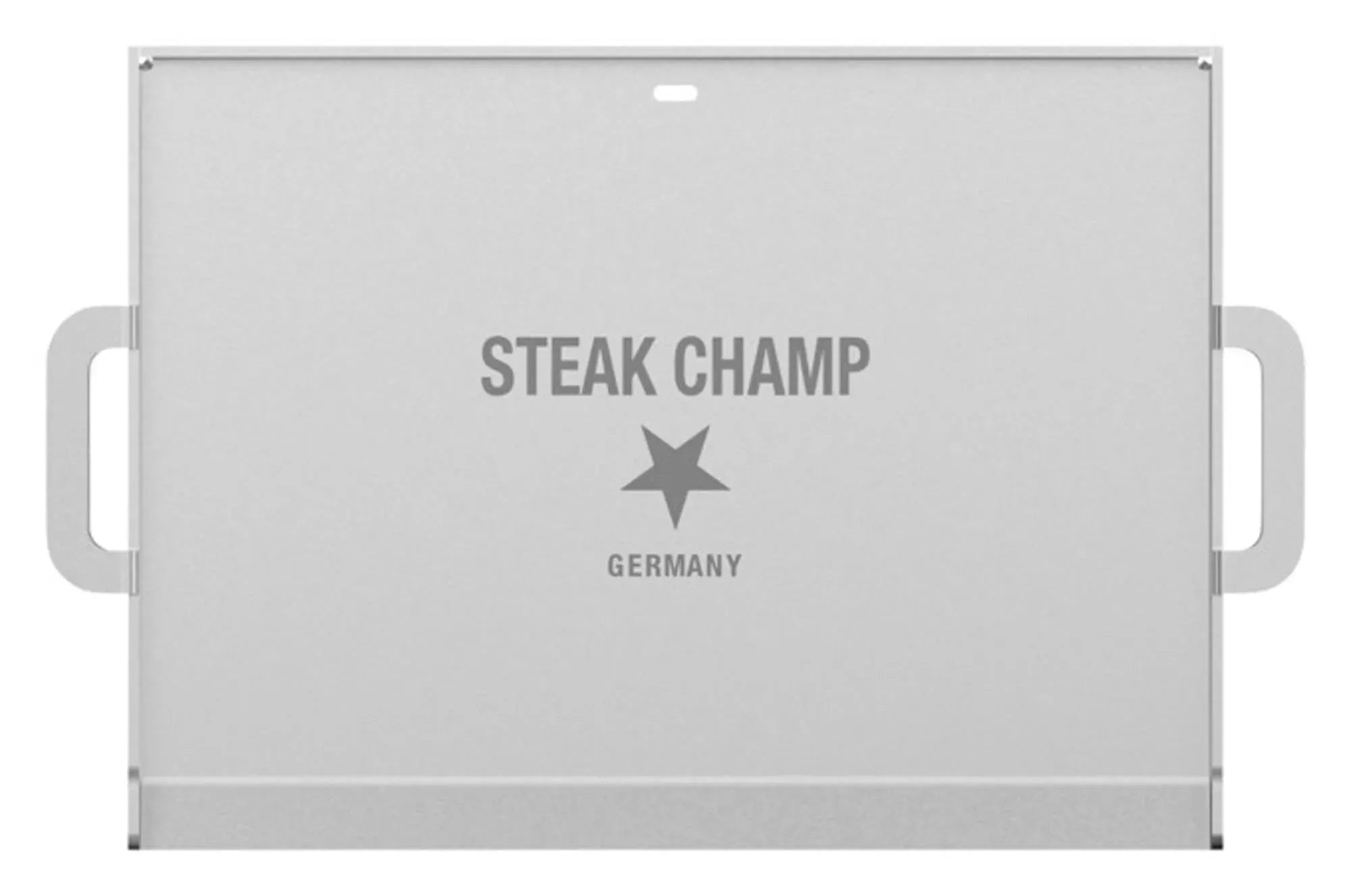 Die Plancha Grillplatte 38x28 cm von STEAK CHAMP aus emailliertem Gusseisen bietet perfekte Hitzeverteilung für vielseitiges Grillen.