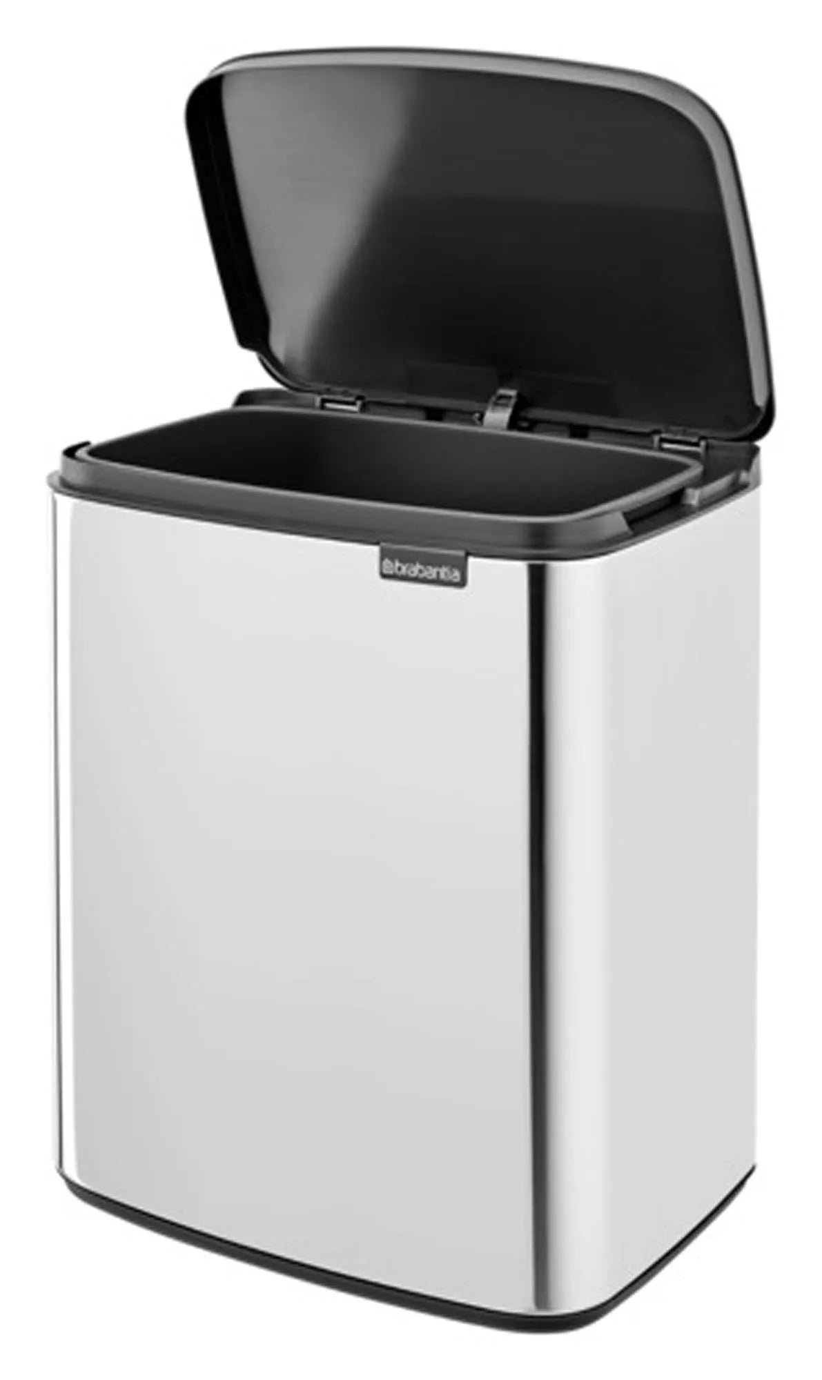 Eleganter BRABANTIA Abfallbehälter Bo aus brillantem Stahl, 12 l Volumen, stilvoll und funktional für moderne Haushalte.