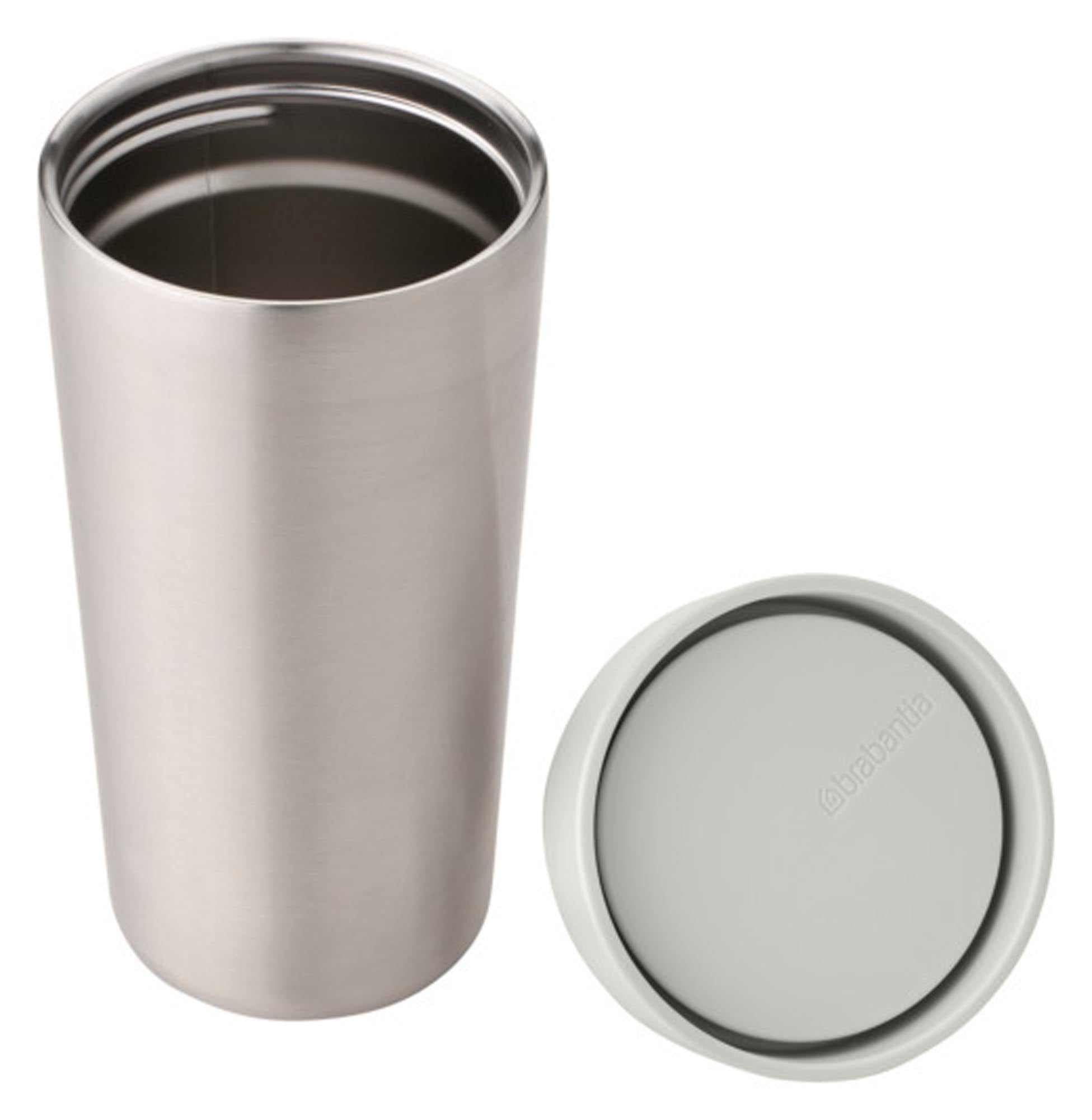 Praktischer BRABANTIA Isolierbecher Make & Take in Hellgrau, 0.36 l, ideal für unterwegs, hält Getränke warm oder kalt, stilvoll und funktional.