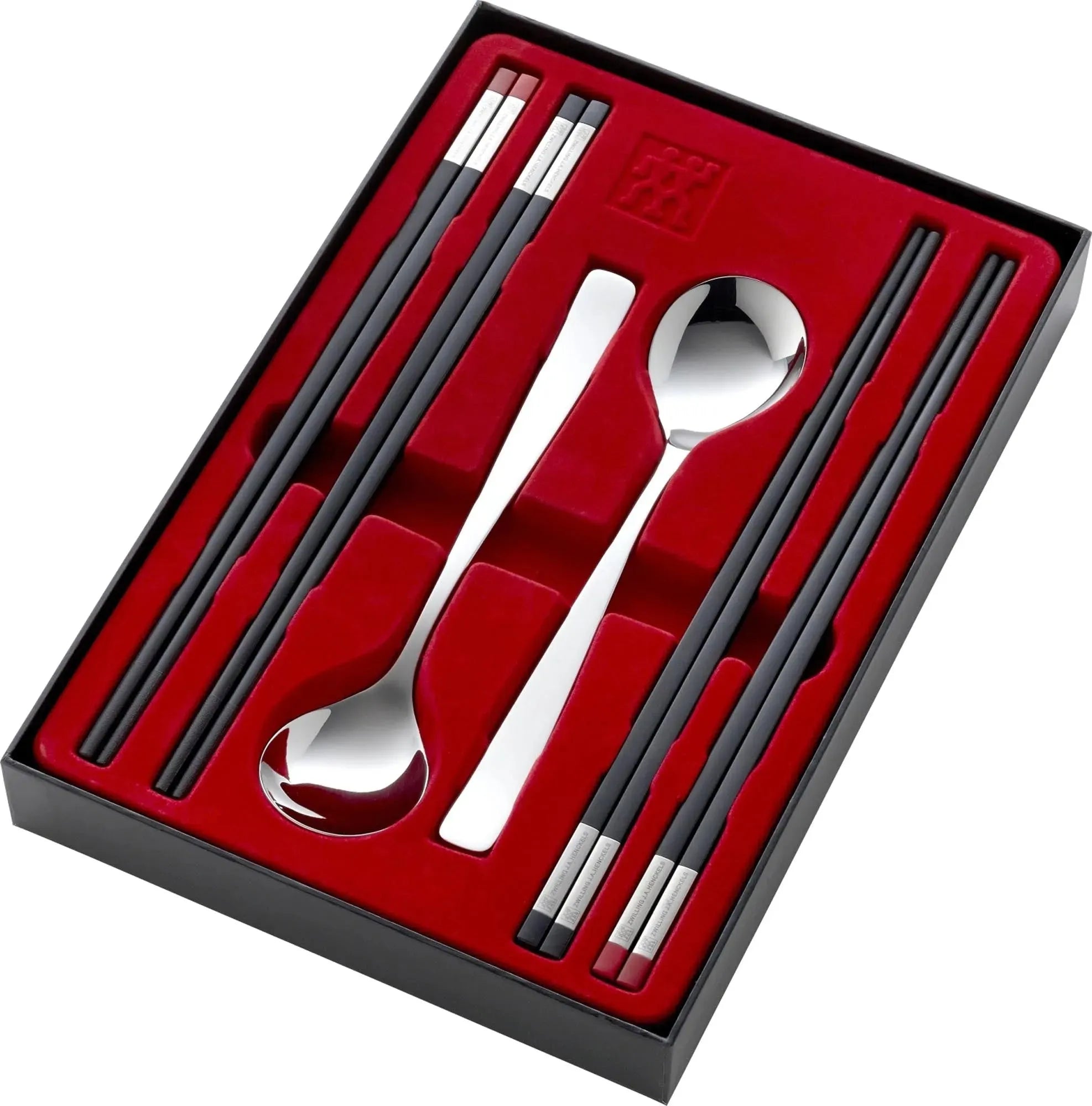 Elegantes Zwilling Essstäbchen-Set für 2 Personen: 8 Stäbchen & 2 Löffel aus 18/10 Edelstahl, rutschfest, ideal für asiatische Küche.