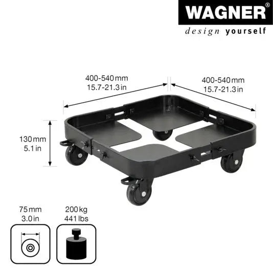 Praktischer WAGNER Rolluntersetzer Suncity, ausziehbar von 400x400 mm, ideal für flexible Möbelbewegung und vielseitige Nutzung.