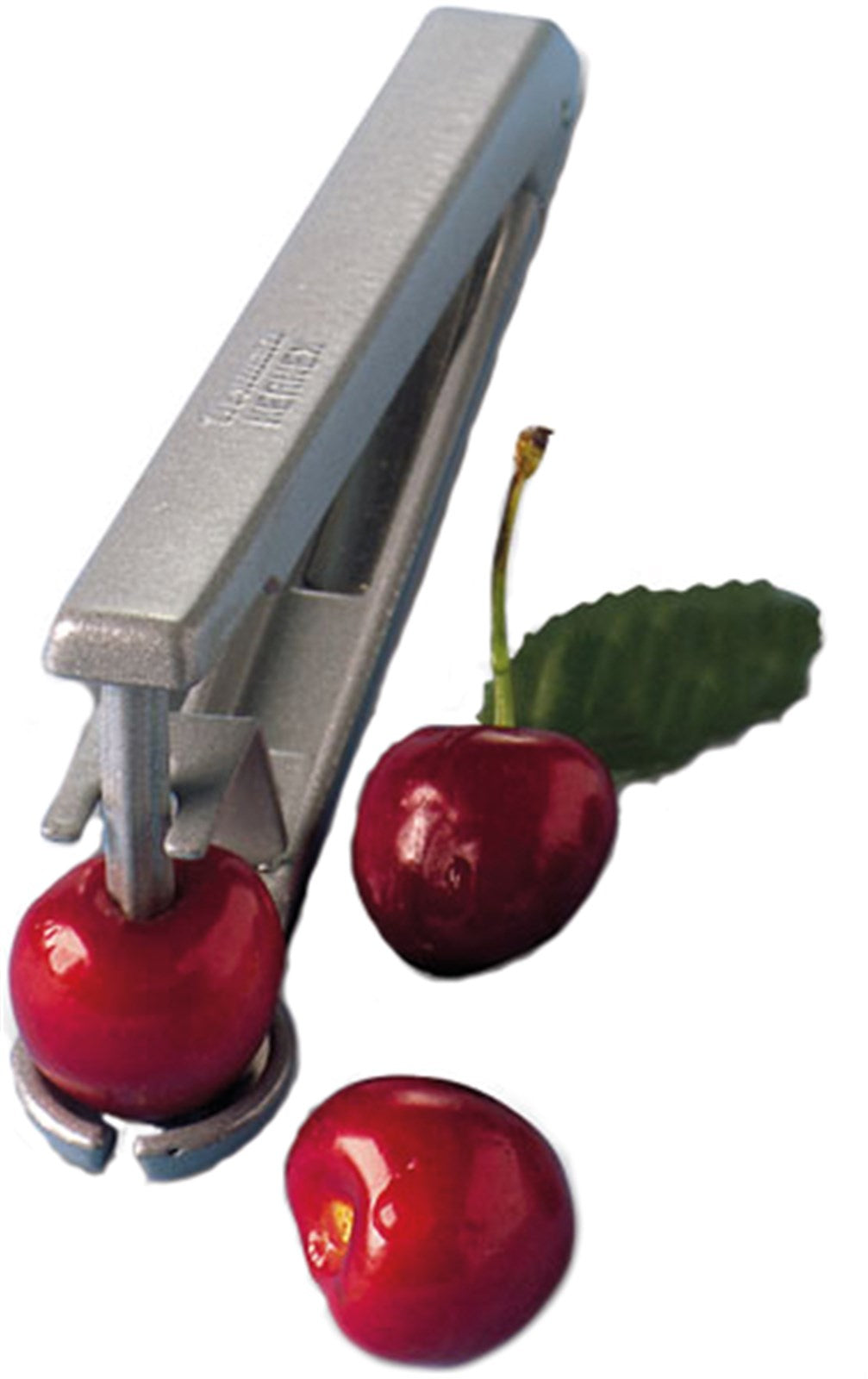 Praktischer Kirschentkerner von Westmark, kompakt und effizient, für müheloses Entkernen, robust, leicht zu reinigen, Maße: 14x4x2.5cm.