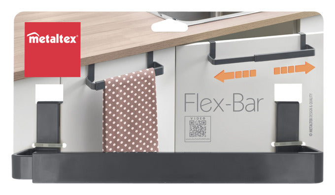 Entdecken Sie den flexiblen METALTEX Handtuchhalter Flex-Bar, der sich von 24 bis 40 cm ausziehen lässt. Ideal für Küche und Bad, platzsparend und ohne Bohren montierbar.