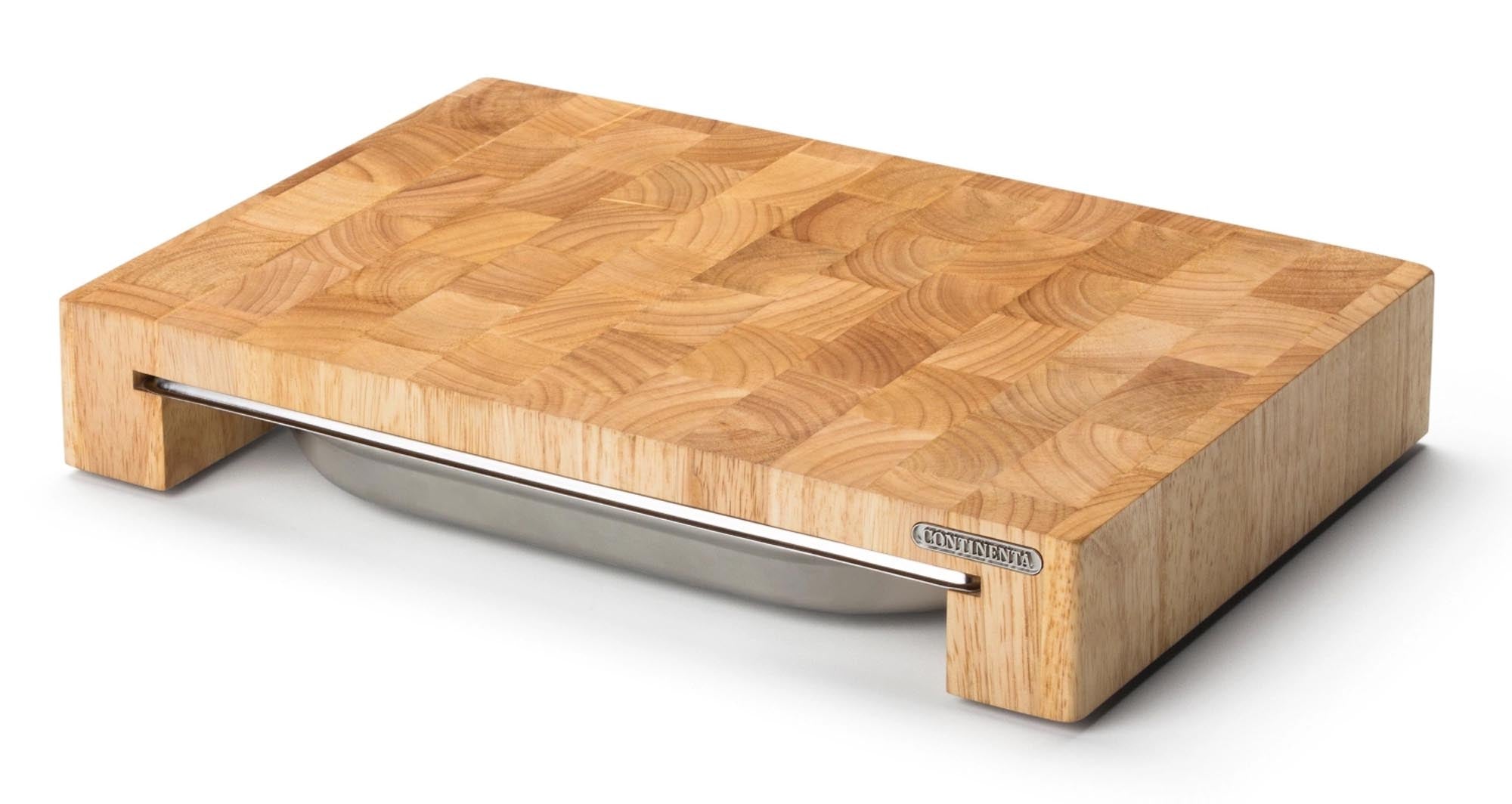 Stirnholz Schneidebrett m. Edelstahl Schublade, 39x27x6 cm