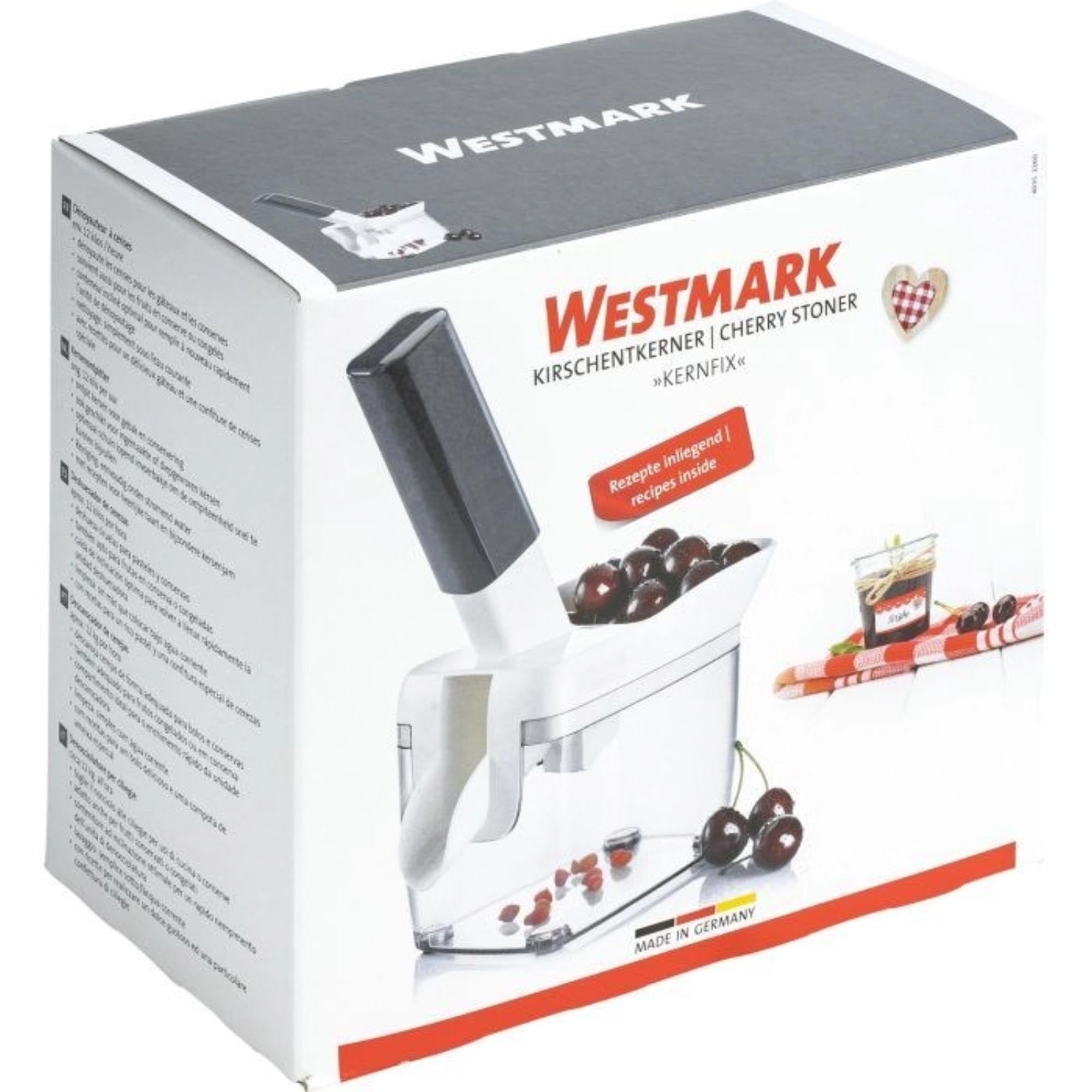 Praktischer Kirschentkerner von Westmark, robust und effizient, ideal für schnelles und einfaches Entkernen von Kirschen.
