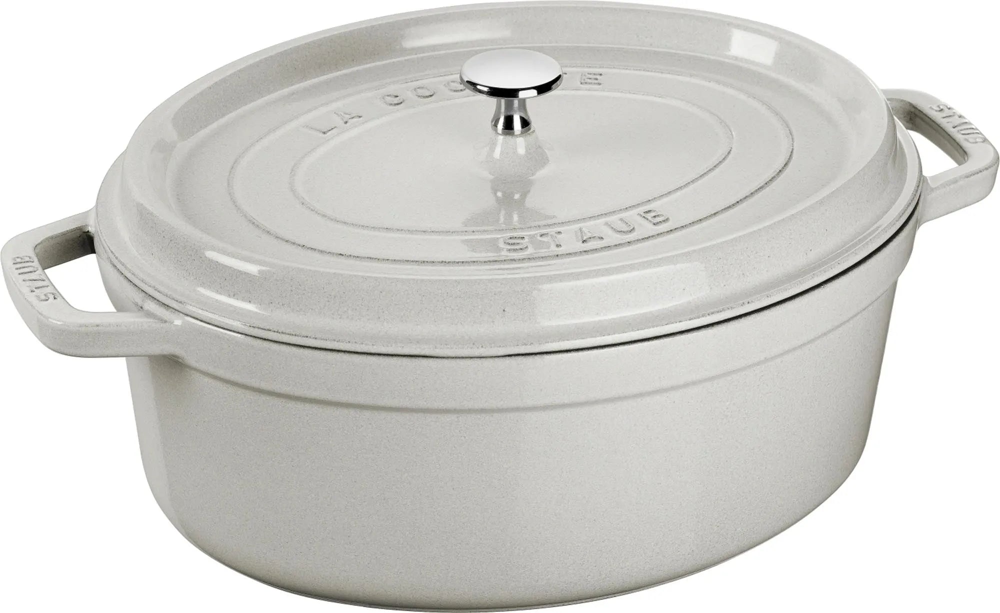 Elegante Cocotte 27 cm, oval, Weisser Trüffel, 3.2l, Gusseisen, perfekte Wärmeleitung, ideal für Eintöpfe.