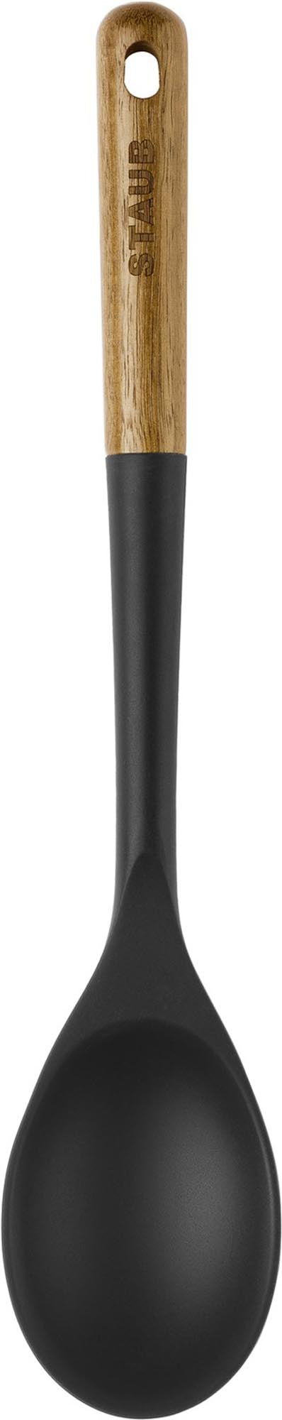 Eleganter Servierlöffel aus Akazie mit Silikonbeschichtung, 31 cm lang, ideal zum Servieren und Kochen, von Staub.