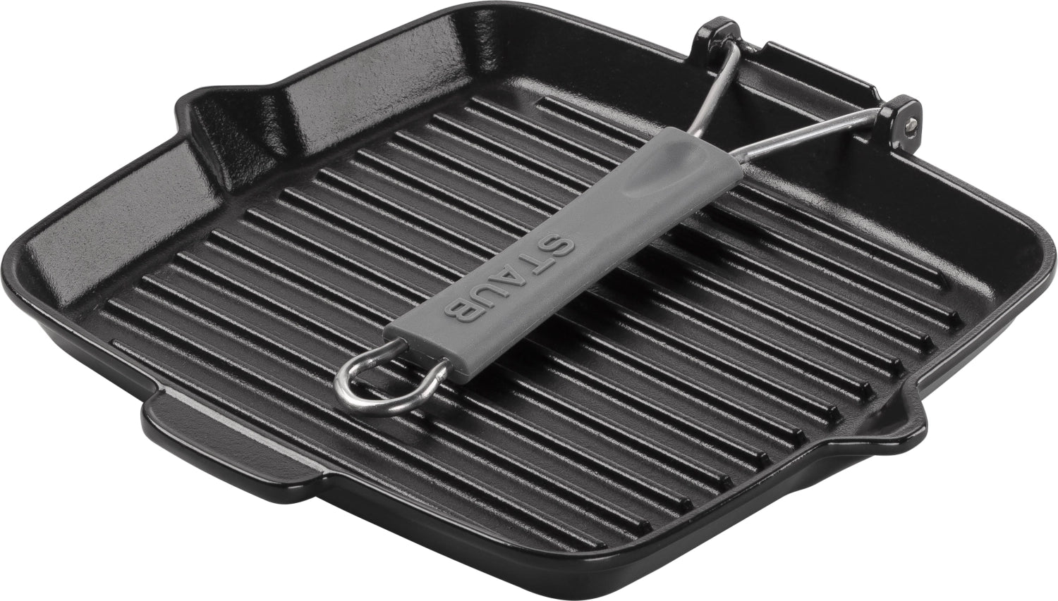 Quadratische Grillpfanne aus robustem Gusseisen von Staub, perfekt für saftige Grillgerichte und gleichmäßige Hitzeverteilung.