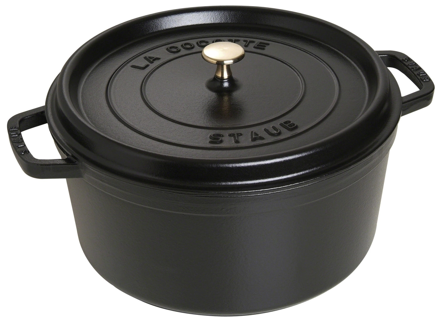 Hochwertige runde Cocotte von Staub mit 8,35 l Volumen, ideal für die Zubereitung von köstlichen Gerichten und für gesellige Runden.