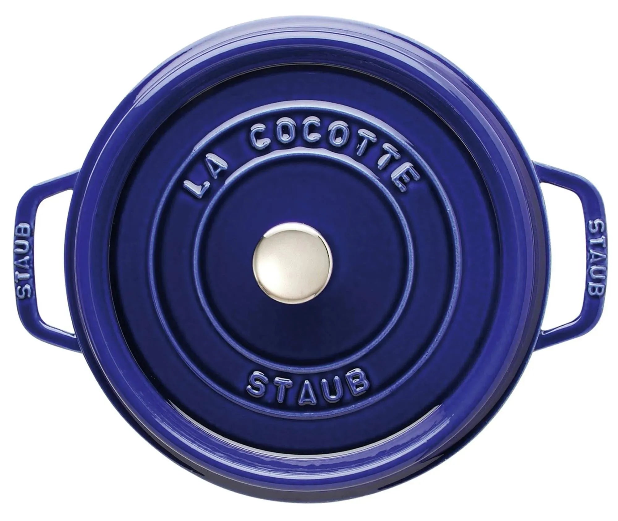 Elegante Staub Cocotte 28 cm, dunkelblau, 6.7l. Perfekt für Eintöpfe, Schmorgerichte. Gusseisen für gleichmäßige Wärme.