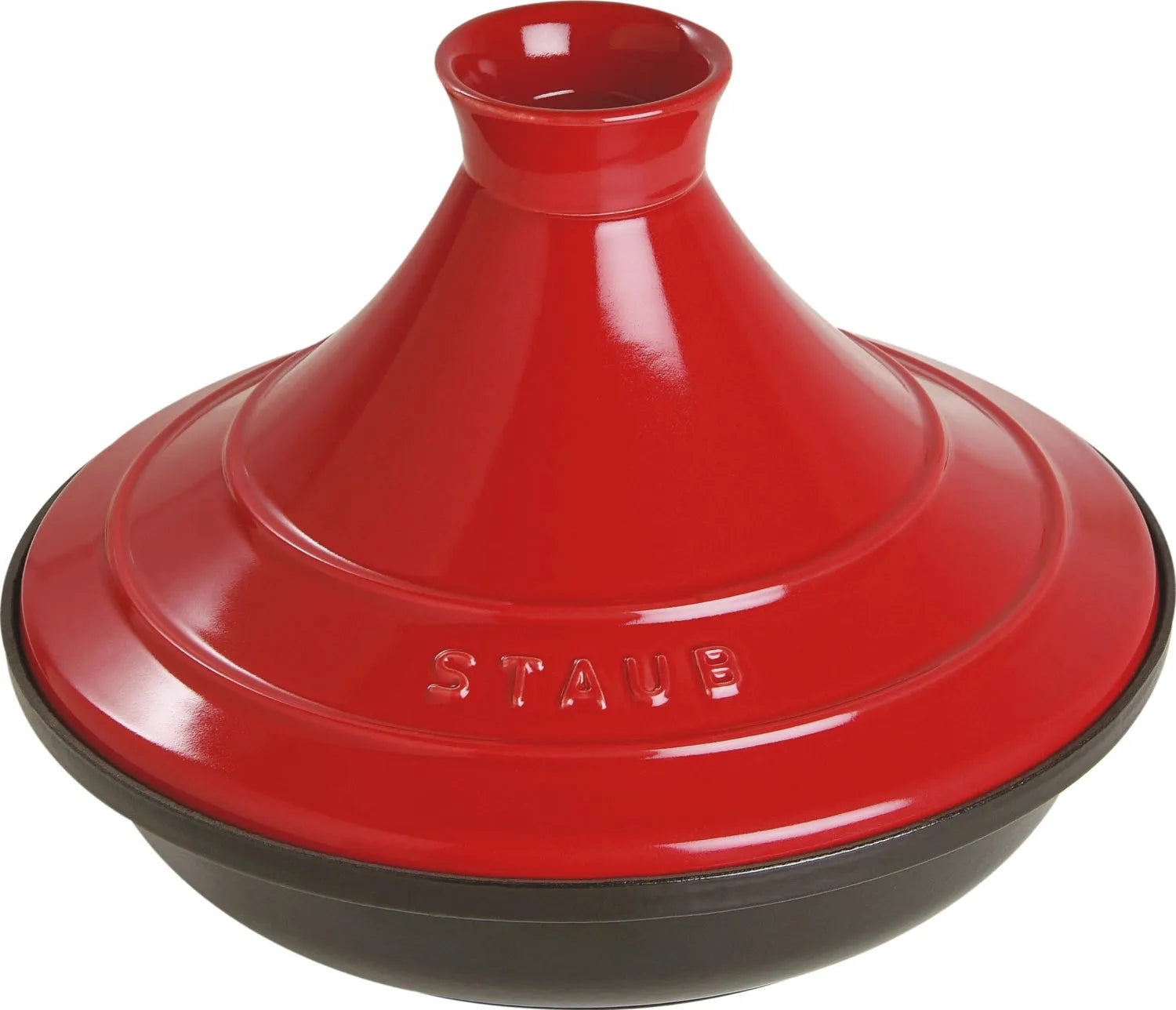 Tajine 28 cm von Staub: Gusseisen, Kirsch-Rot, ideal für nordafrikanische Küche. Perfekte Wärmeleitung, zarte Gerichte.