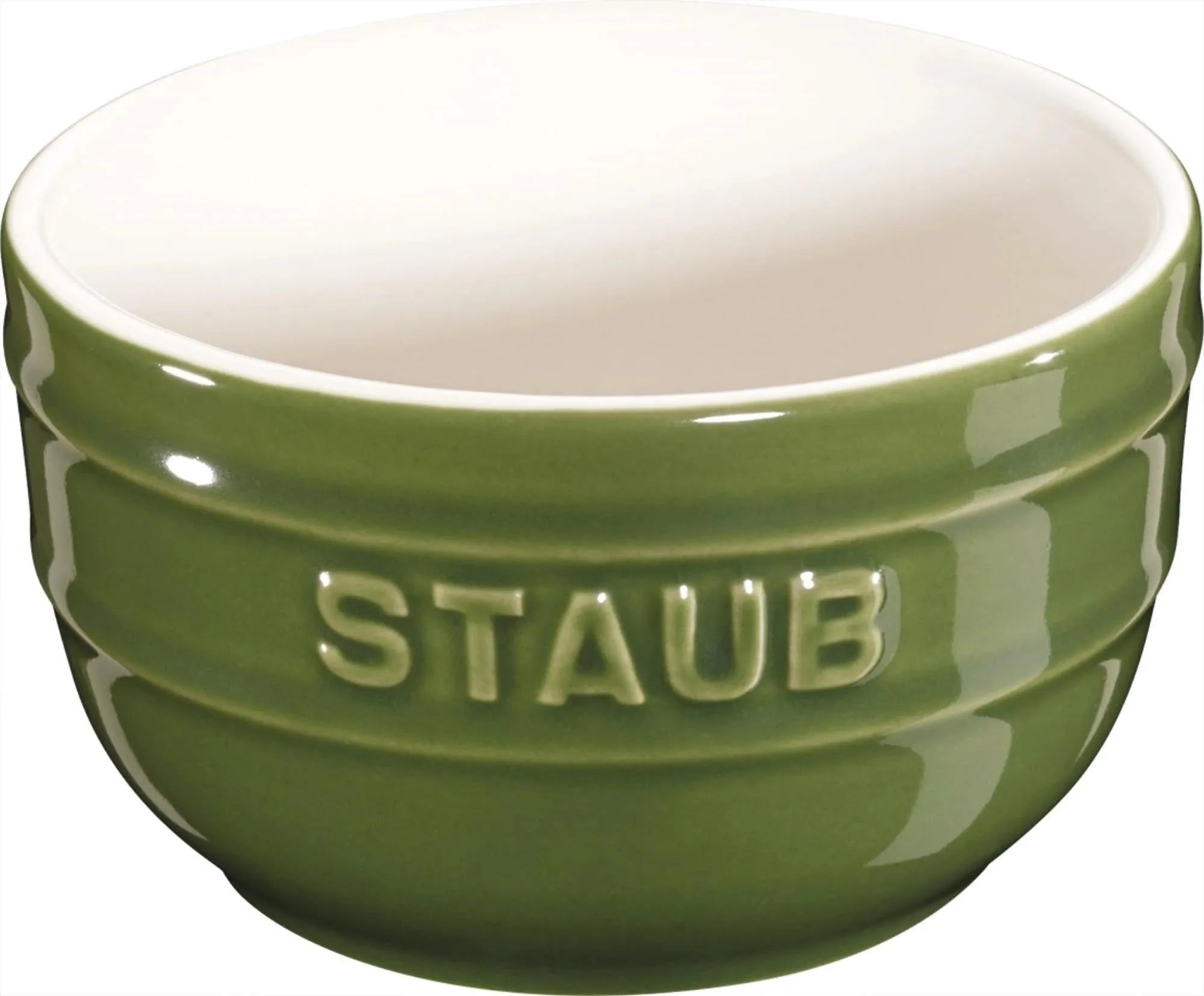 Elegantes 2er Set Keramik Ramequins von Staub, 0,2l, Ø9cm, in Basil-Farbe. Ideal für Soufflés, Gratins, ofenfest, mikrowellengeeignet.