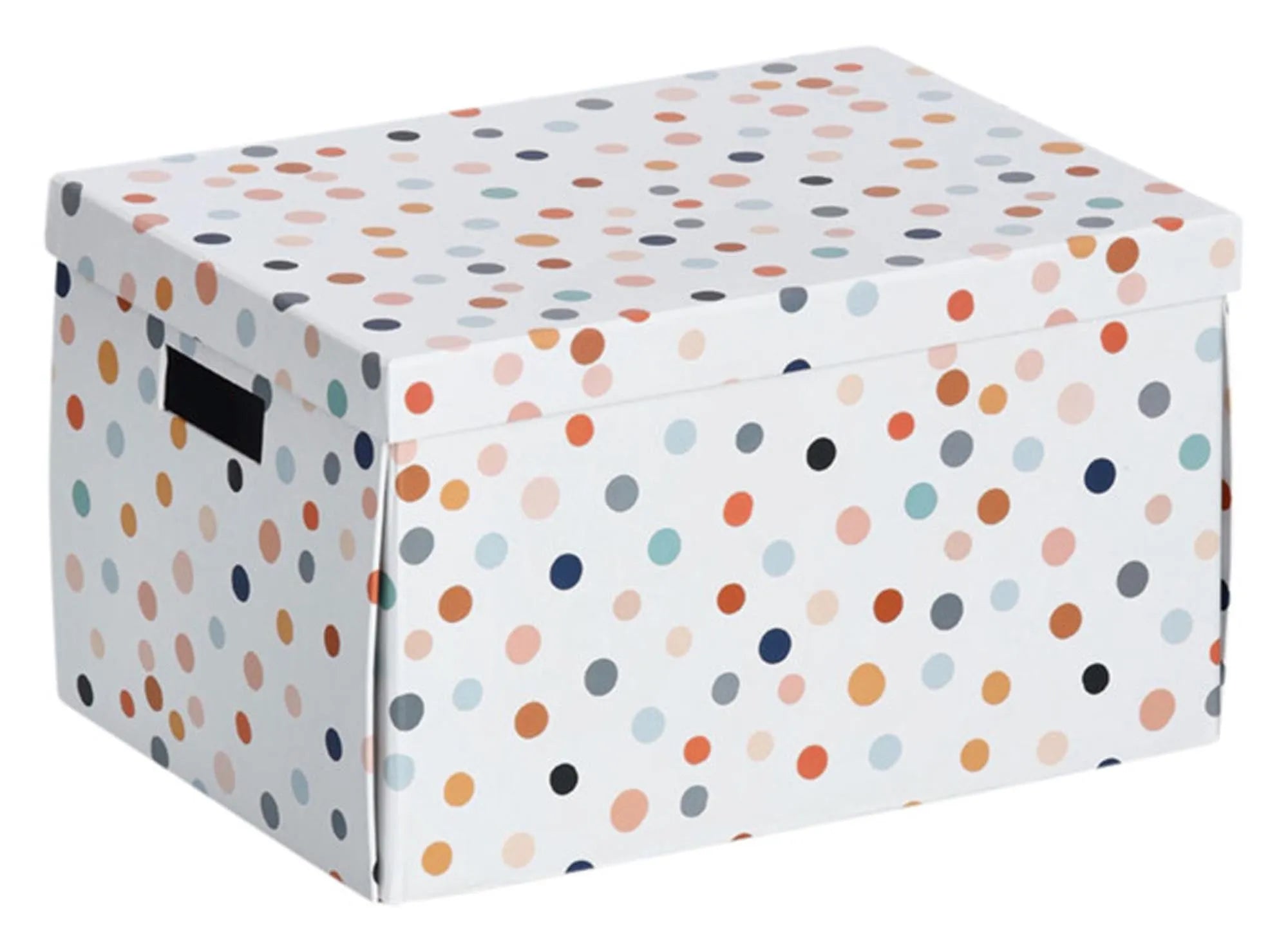 Die Aufbewahrungsbox Dots von ZELLER PRESENT (25x35x20 cm) kombiniert modernes Punktdesign mit Funktionalität und robustem Material. Ideal für stilvolle Ordnung.