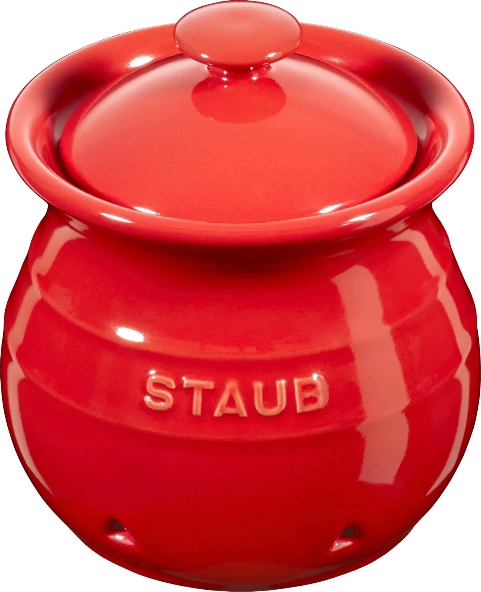 Staub Keramik Knoblauchtöpfchen, 11 cm, kirschrot: stilvoll, atmungsaktiv, spülmaschinenfest, ideal für frischen Knoblauch.