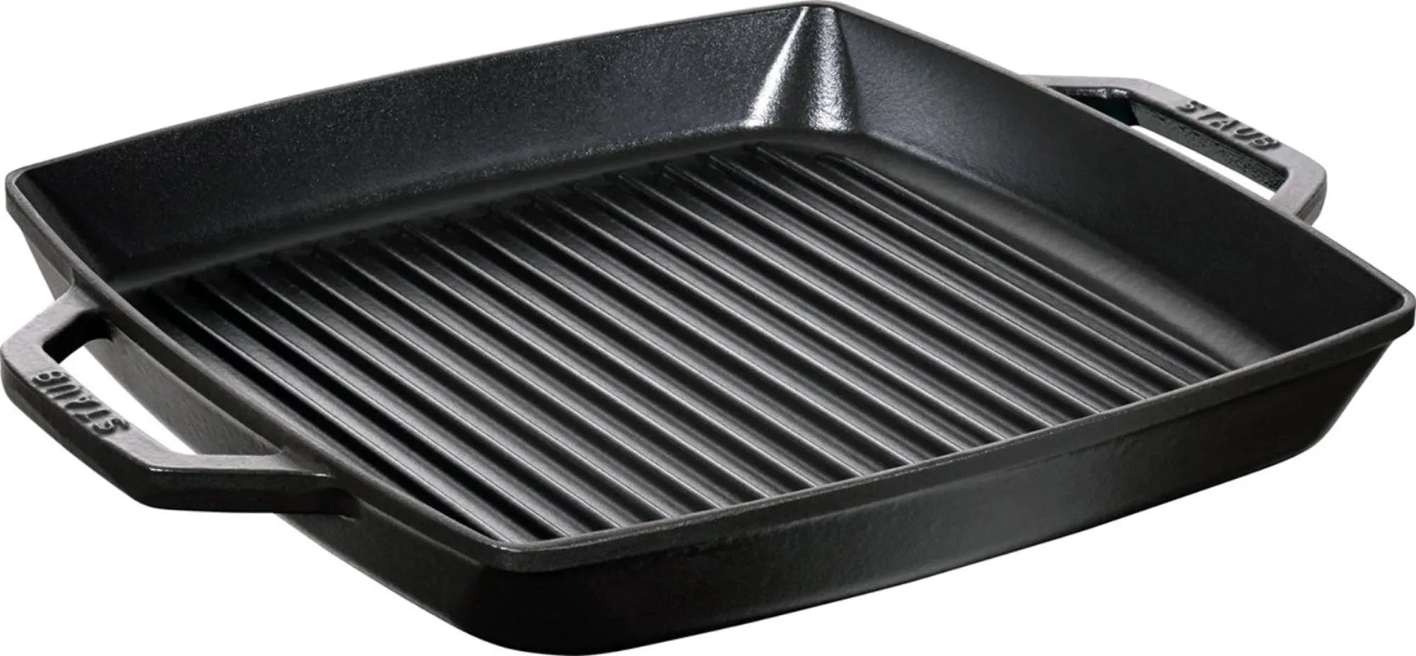 Robuste 33 cm Grillpfanne aus Gusseisen von Staub, ideal für gleichmäßige Hitzeverteilung und perfekte Grillstreifen. Für alle Herdarten geeignet.