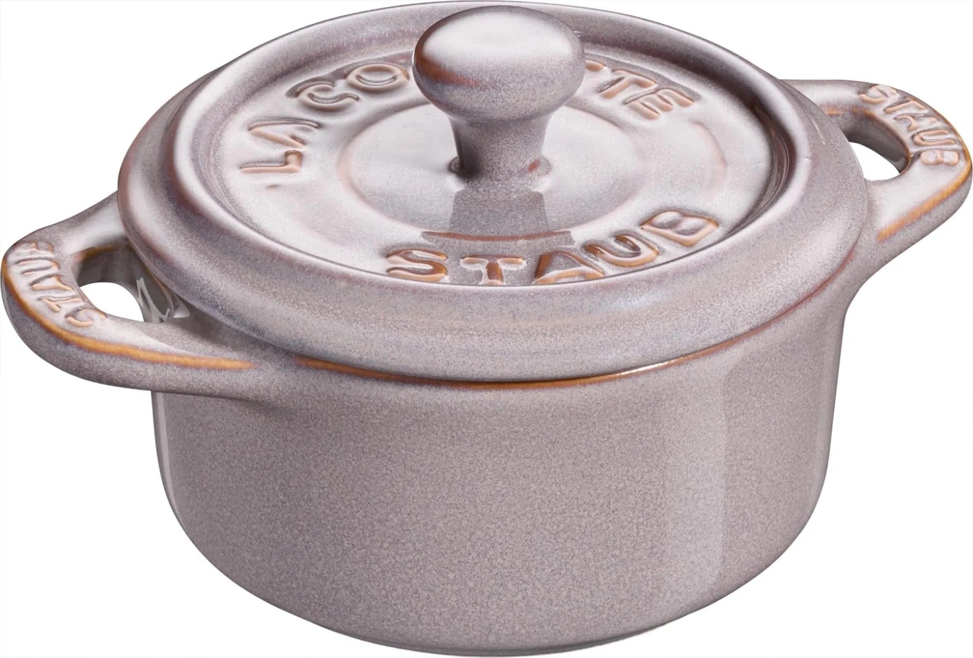 Elegante Staub Mini Cocotte aus Keramik, antik-grau, 10 cm. Perfekt für individuelle Portionen, hitzebeständig und spülmaschinenfest.