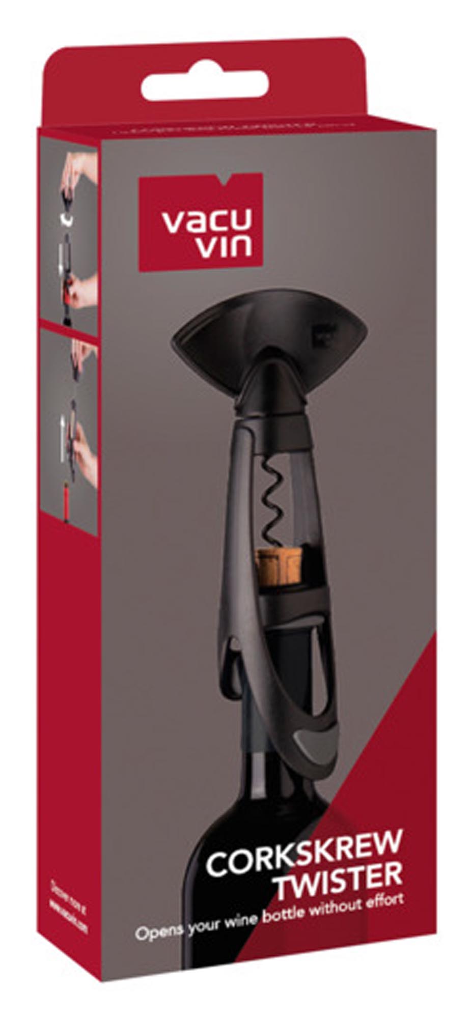 Entdecken Sie den automatischen VACUVIN Korkenzieher Twister mit Bottle-Grip. Ideal für Weinliebhaber, stilvoll und funktional. Perfekt für jede Weinflasche!