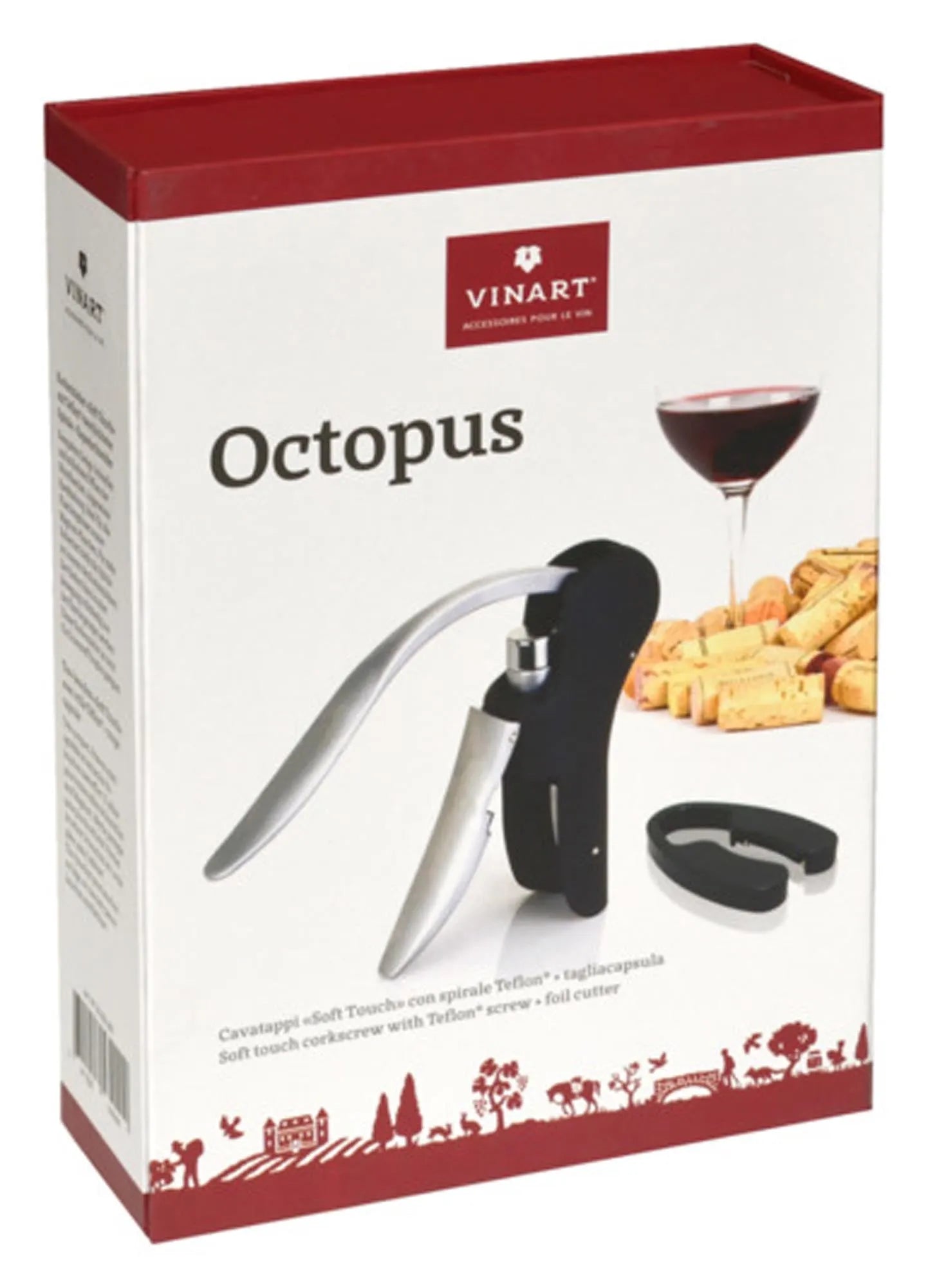 Eleganter Korkenzieher Octopus von VINART mit Kapselschneider, aus Edelstahl und Kunststoff, ideal für Weinliebhaber.