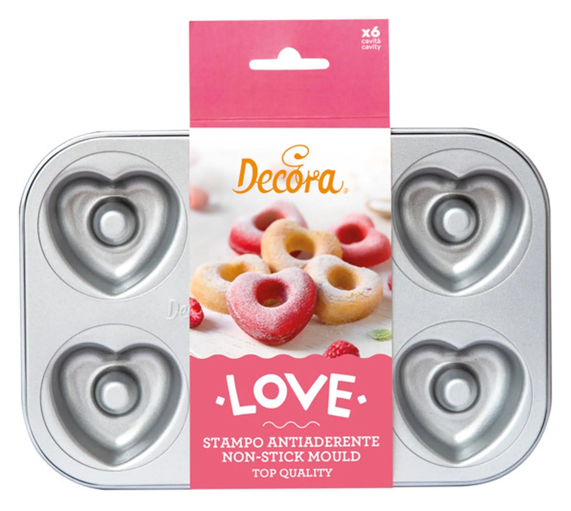 Charmantes Backblech Herzen 6er von DECORA: Perfekt für herzförmige Leckereien, antihaftbeschichtet, 7,5x2,3 cm, ideal für Valentinstag.