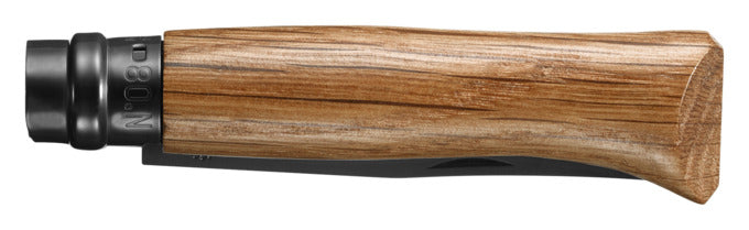 Elegantes OPINEL Nr. 8 Messer mit 8.5 cm Klinge, edlem Eichenholzgriff in Black Oak Edition, geliefert in stilvoller Holzbox.