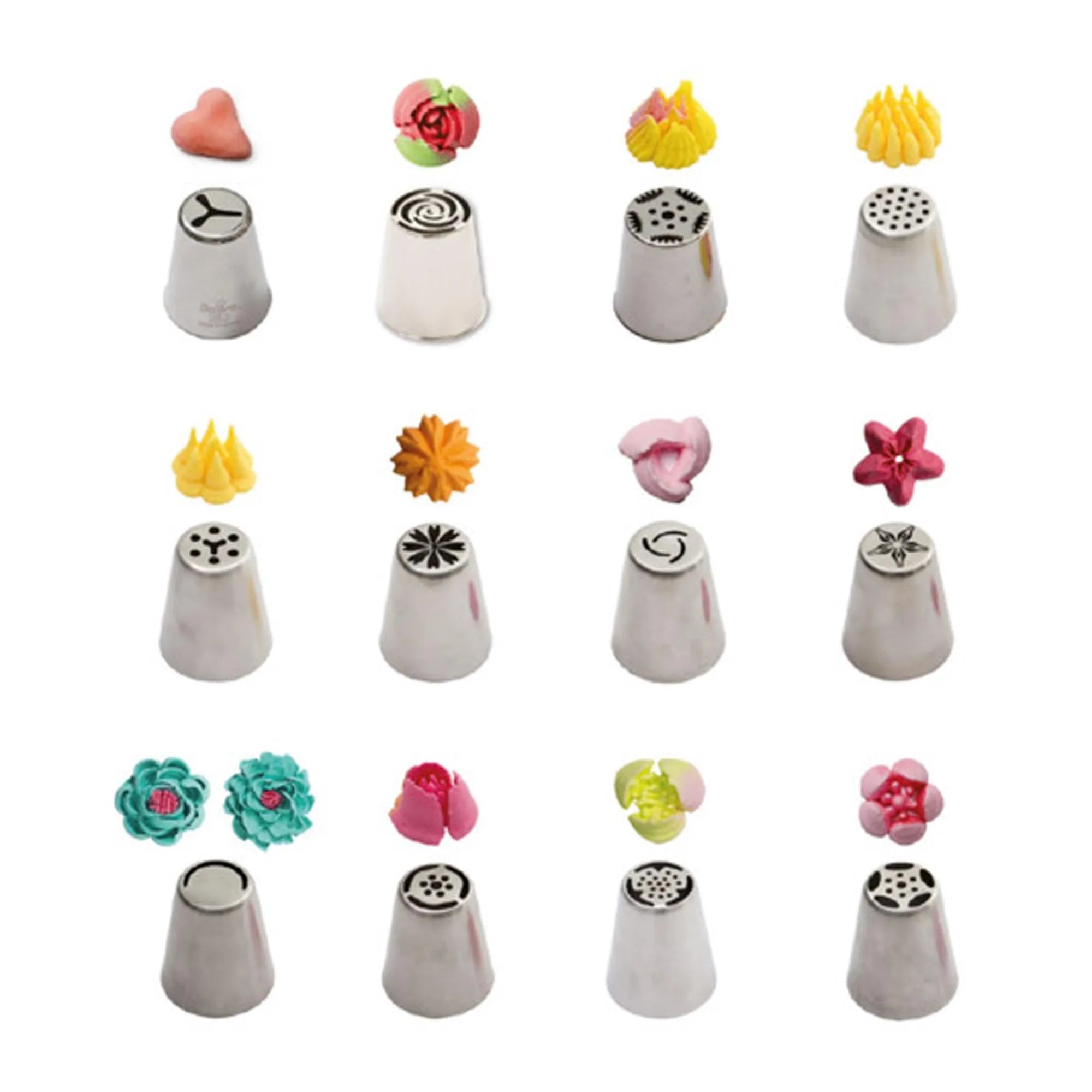 Set mit 12 Edelstahl-Spritztüllen für 3D-Blumen-Dekorationen, in pinker Box. Perfekt für kreative Tortendekorationen.