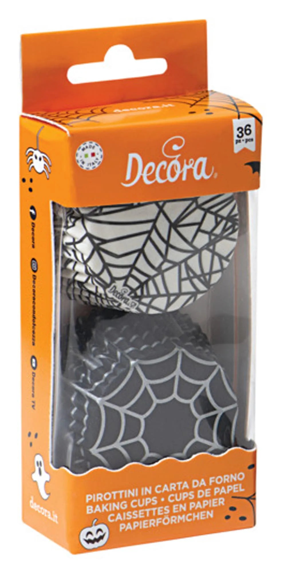 Papier-Backförmchen Spinnennetz von DECORA: Perfekt für Halloween, 36 Stück, ø 5x3.2 cm, umweltfreundlich, hitzebeständig, gruseliges Design.