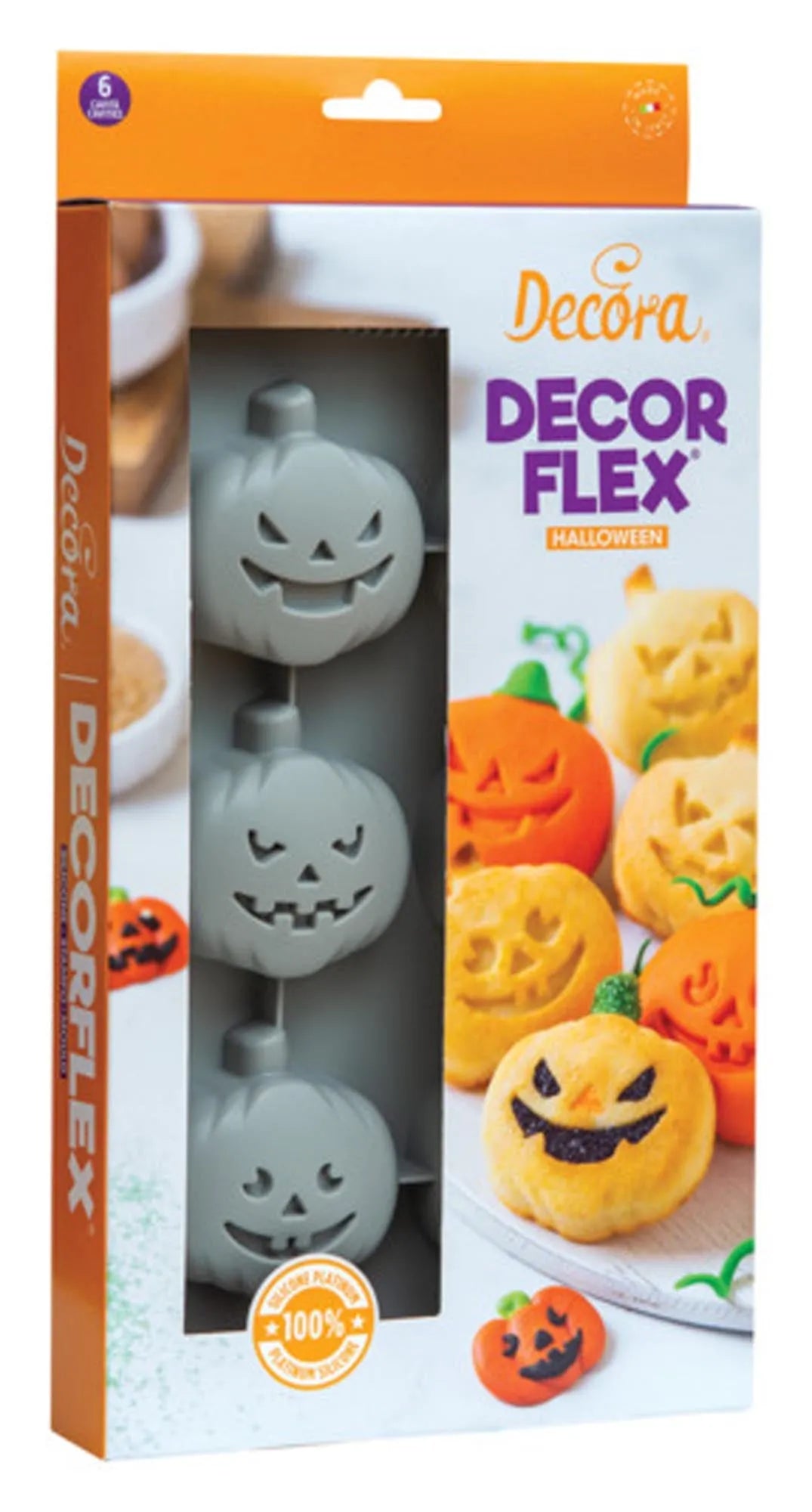 Silikonbackform 6er Halloween von DECORA: Flexibel, langlebig, ideal für gruselige Leckereien. Perfekt für kreative Halloween-Partys!