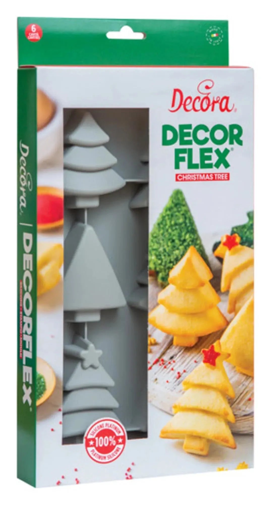 Silikonbackform 6er Weihnachtsbäume von DECORA: Ideal für festliche Gebäcke, flexibel, antihaftend, leicht zu reinigen, perfekt für die Weihnachtsbäckerei.