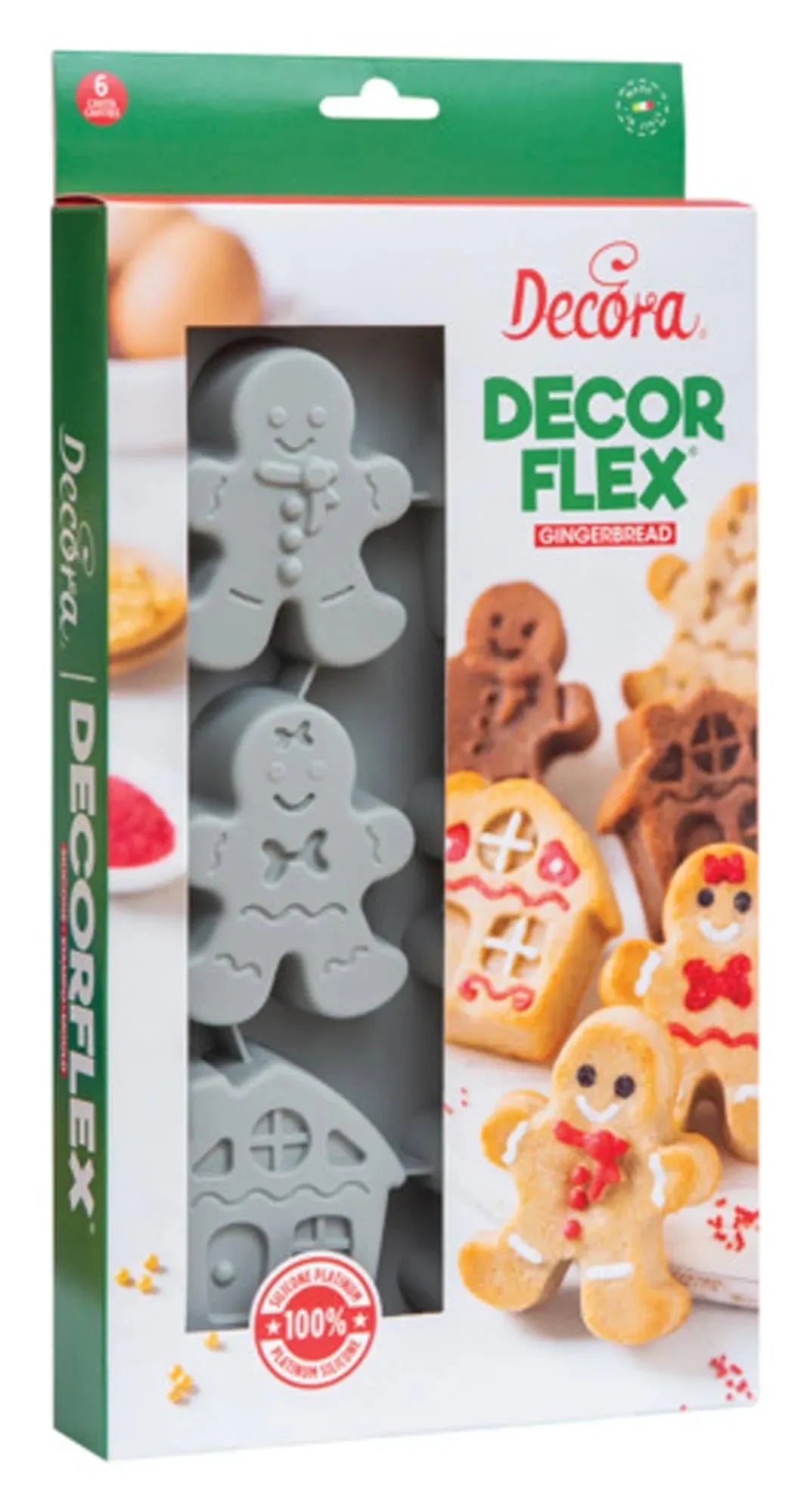 Silikonbackform 6er Lebkuchenmann von DECORA: Perfekt für Weihnachtsbäckerei, flexibel, langlebig, leicht zu reinigen, vielseitig einsetzbar.