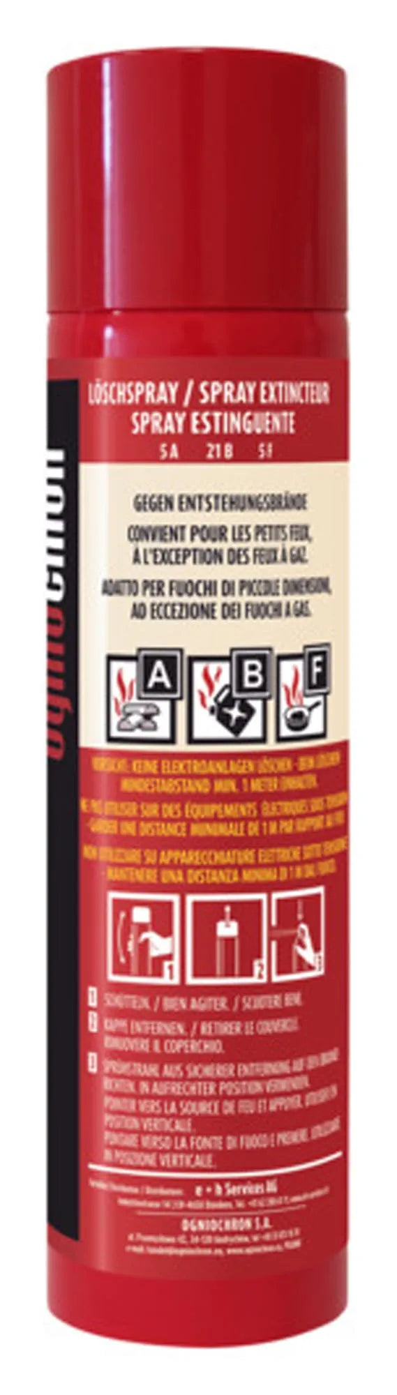 Kompaktes 600 ml Feuerlöschspray von OGNIOCHRON: Effektiv gegen A, B, F Brände. Ideal für Haushalt, Auto, Boot. Ergonomisch & robust.